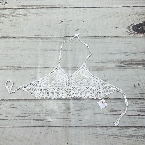 Du Jour Crop Top Boho Crochet Wrap Halter Lace Cream Size One Size - Picture 12 of 17